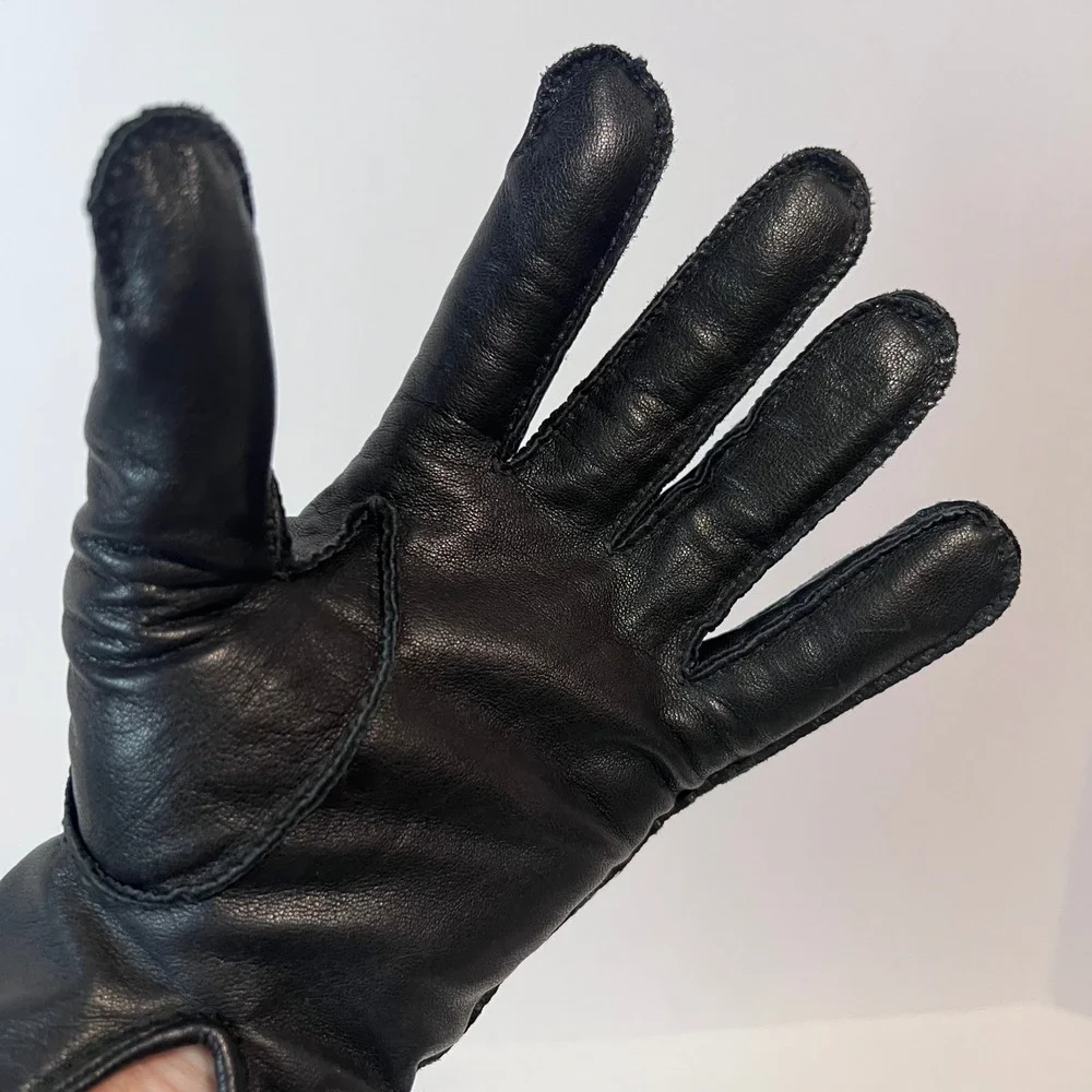 Daniel Hays Black Leather Gloves Acrylic Knit Lining Womens‎ Size M